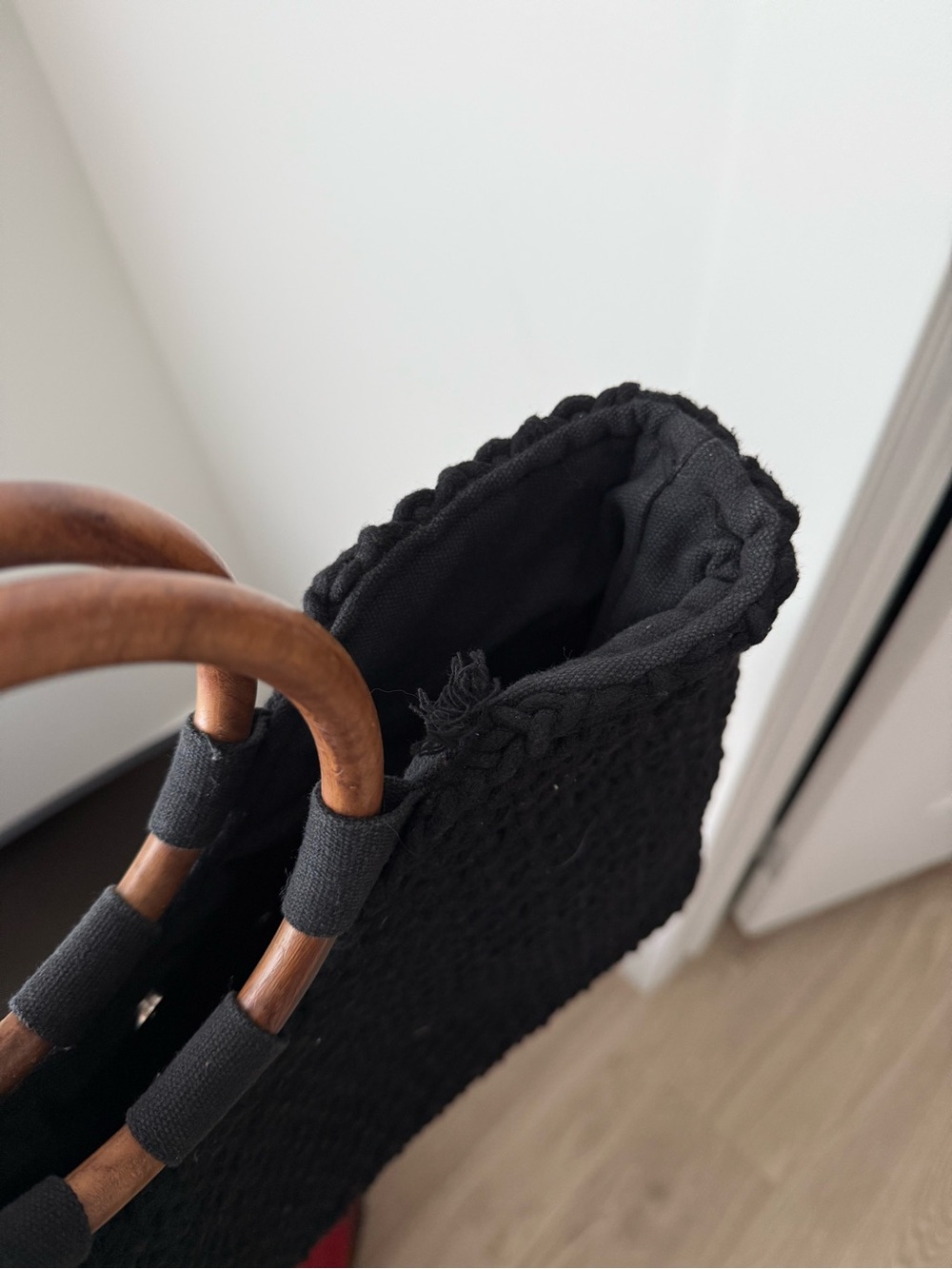 Circus by Sam Edelman Black Woven Tote with Wooden Ring Handles - Picture 2 of 5